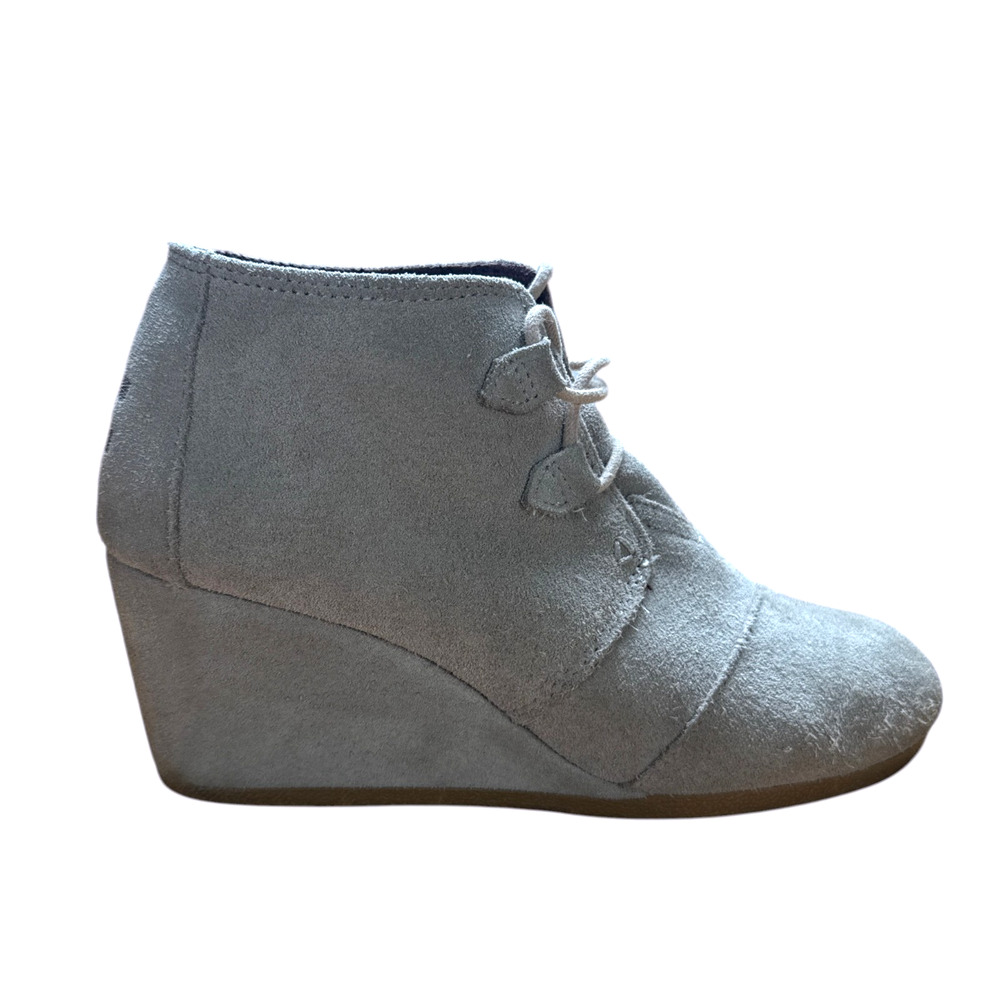 TOMS Kala Desert Wedge Booties Womens 8 Taupe Gray Suede Ankle Boots Boho